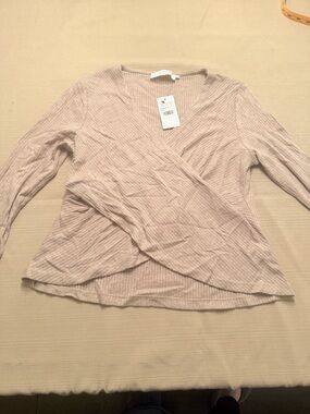 Astr the label XL beige Soft Ribbed Wrap Front Top NWT